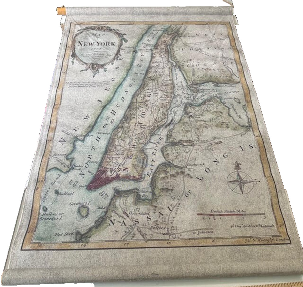 Vintage Style New York City Map Wall Scroll Manhattan Long Island Hudson River